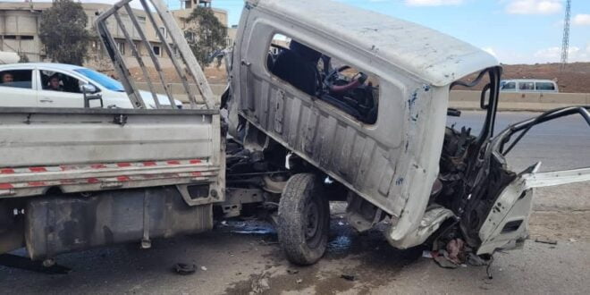 إصابات جراء حادث اصطدام شاحنة بسرفيس في ريف دمشق