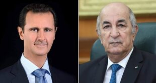 الرئيس الأسد يعبر للرئيس تبون عن شكره لجهود الجزائر من أجل استعادة سوريا لمقعدها بالجامعة العربية